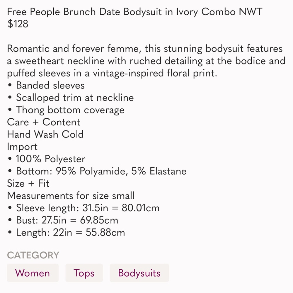 Free People! Brunch Date Bodysuit in Ivory Combo NWT! - Picture 16 of 16